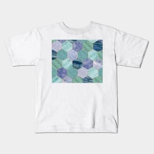 Gold trimmed seafoam hexagons Kids T-Shirt